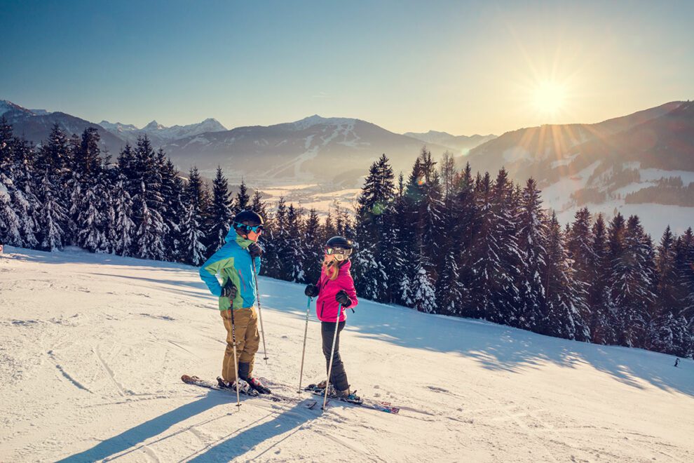 Skifahren im Skigebiet monte popolo Eben